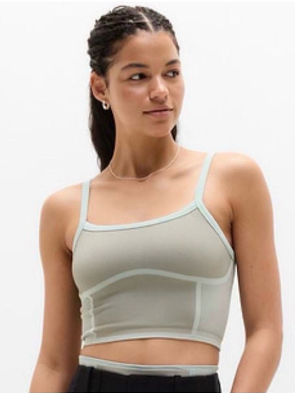 Athleta Recharge Seamless Ribbed Cropped Thin Strap Tank NWT Large Sage Green